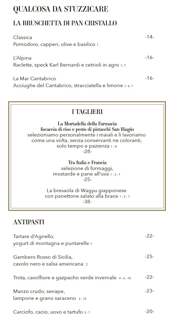 Menù cena stuzzichini e antipasti farmacia bistrot